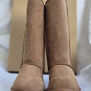 UGG Brown Heeled Boots with Plush Suede